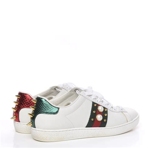 womens white gucci sneakers with pearls|Gucci ace metallic snakeskin sneakers.